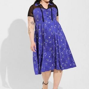 Warner Bros Beetlejuice Midi Challis Mesh Yoke Dress